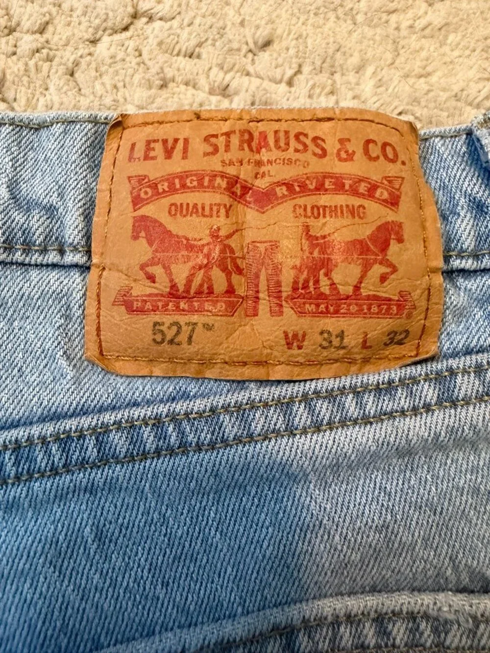 Levi's 527 Slim Bootcut Light Wash Jeans Size 31 x 32 Raw Hem